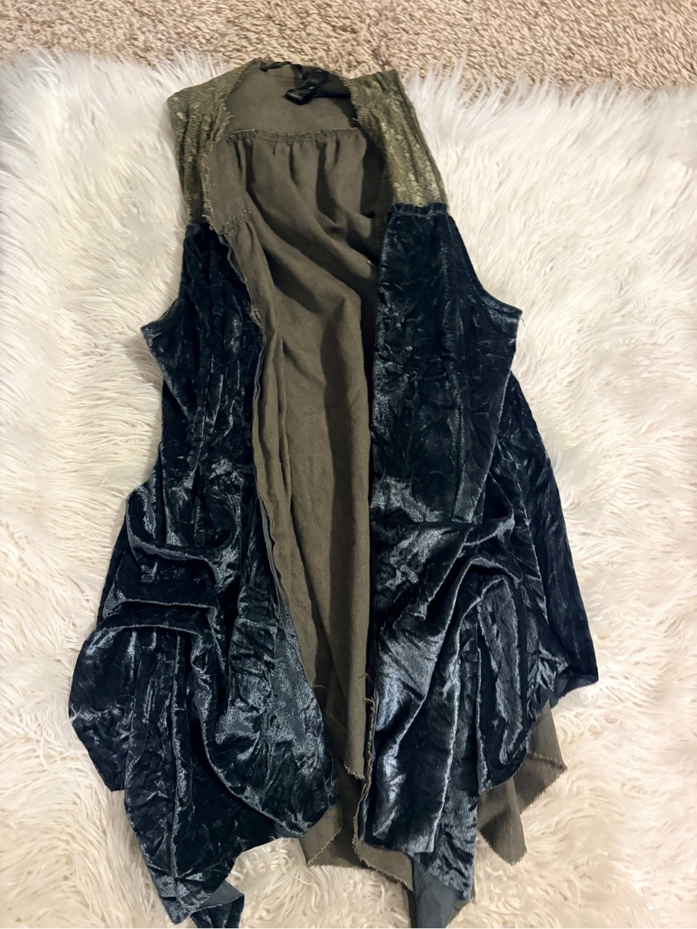 BKE Velvet Drape Vest in Olive Green and Charcoal